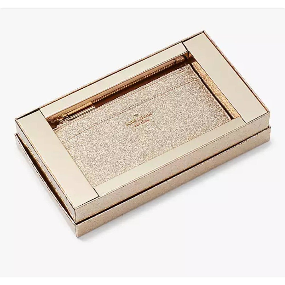 KATE SPADE BOXED LARGE SLIM CARDHOLDER IN ROSE GOLD GLITTER